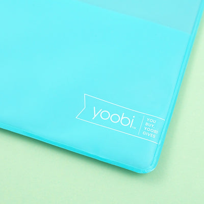 inside of open 3-ring binder showing inside pocket detail with yoobi logo on pocket