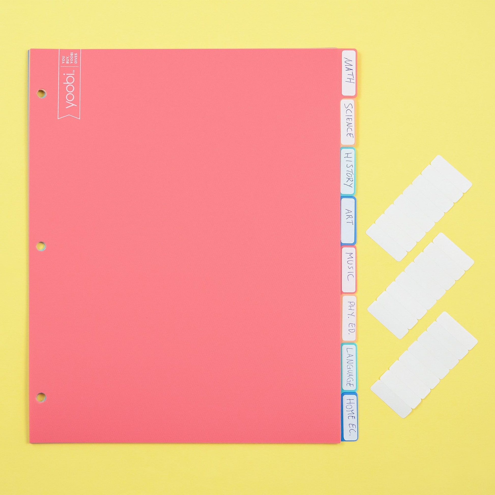 8 tab dividers showing stacked with handwritten labels on each tab, showing blank labels that are included