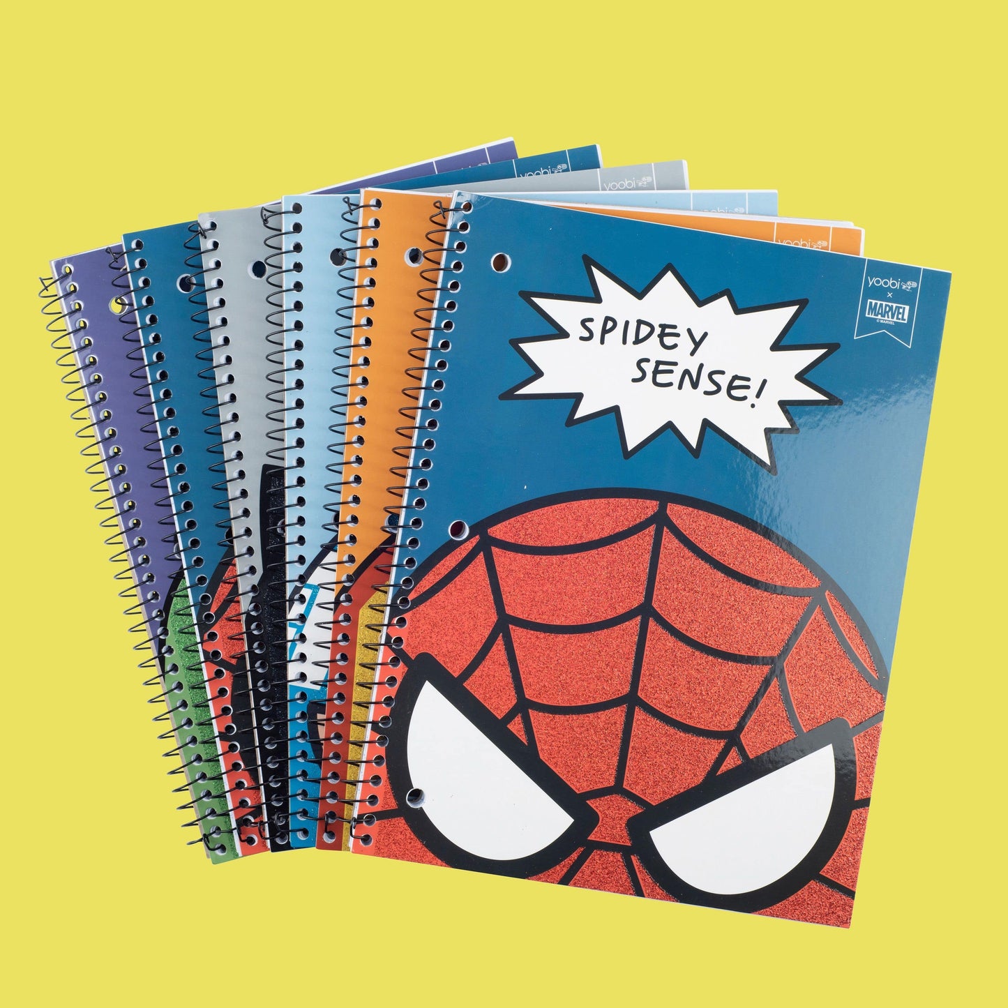 set of 6 one subject spiral notebooks - 2 Spider-Man notebooks, Iron Man, Captain America, Black Panther and Hulk