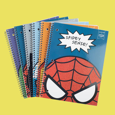 set of 6 one subject spiral notebooks -  2 Spider-Man notebooks, Iron Man, Captain America, Black Panther and Hulk