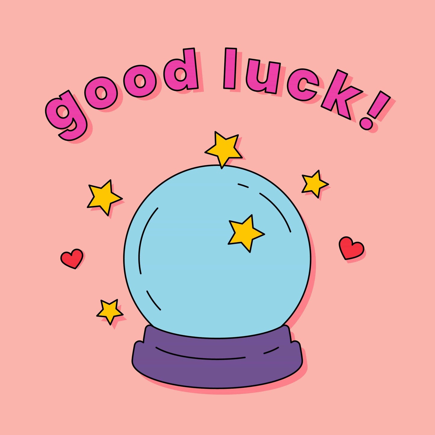 Yoobi gift card with Good Luck message on pink background with crystal ball