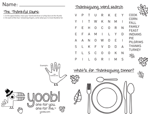 Thankgiving Activity Sheets