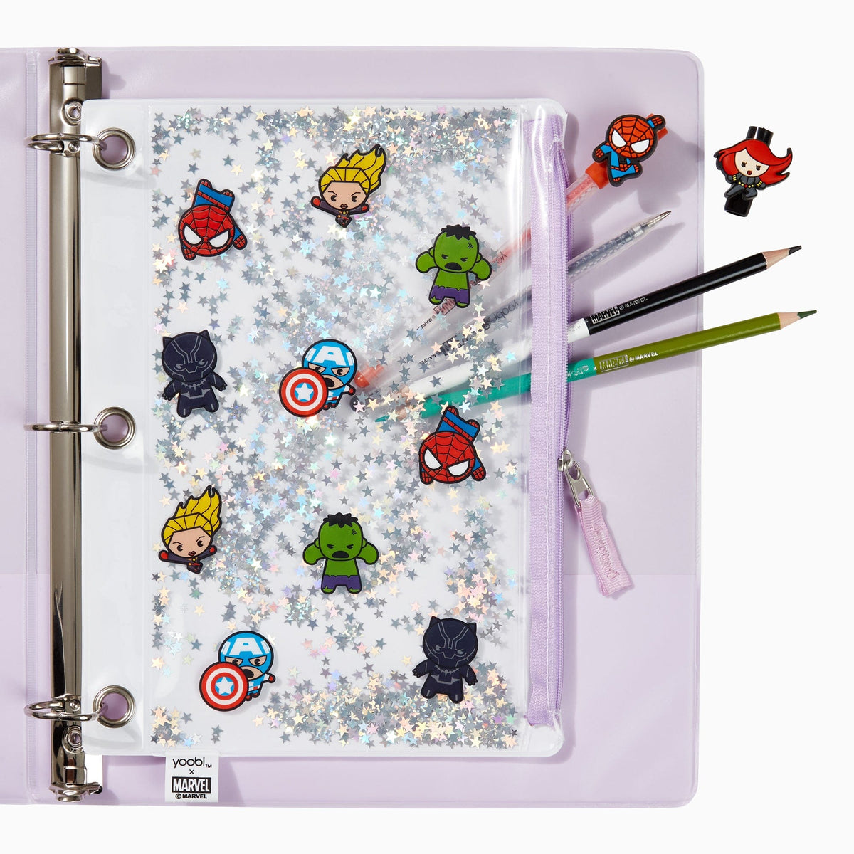 Avengers Zipper Binder Case With Floating Icons and Glitter – Yoobi