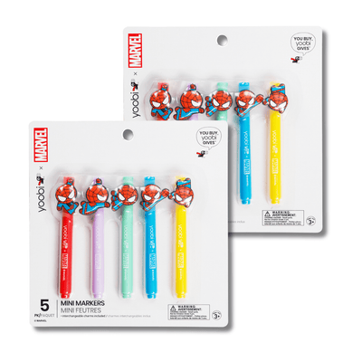Yoobi x Marvel Spider-Man Mini Markers with Charms 5 Piece Set, 2 pack - Pastels