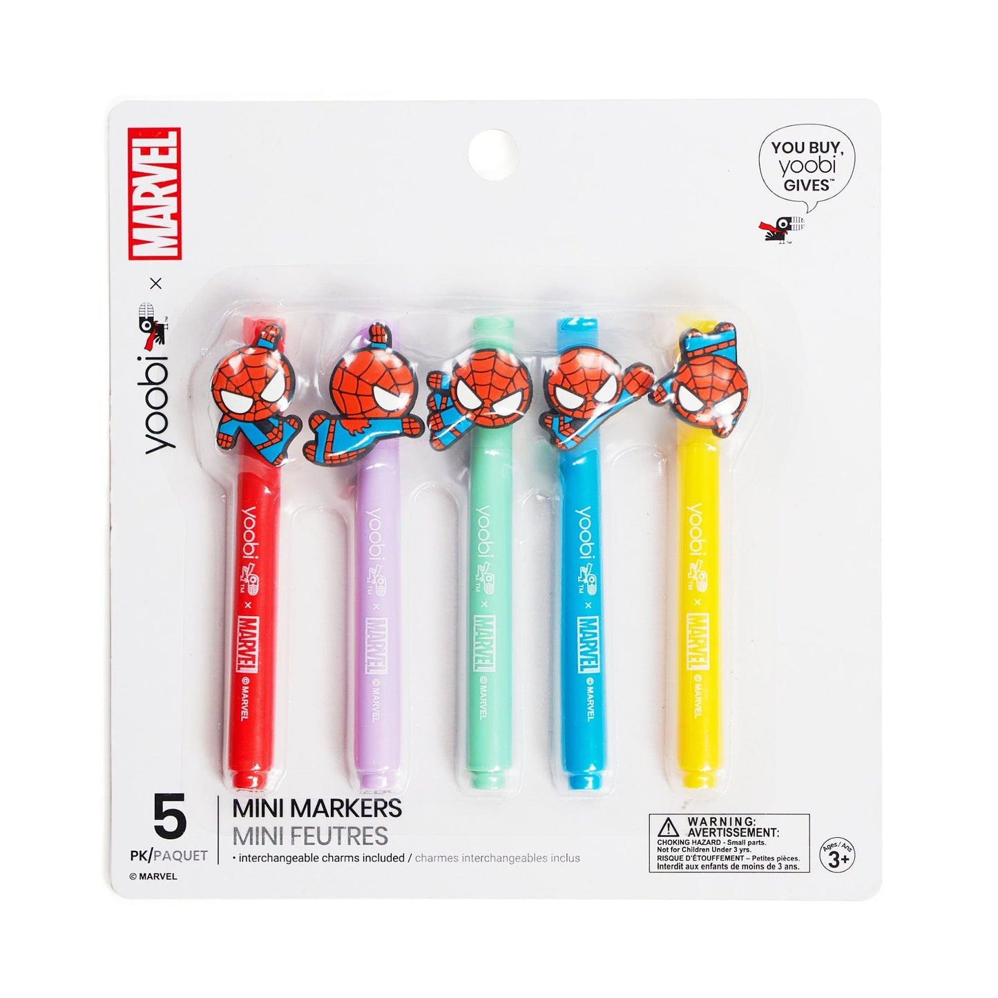 Yoobi x Marvel Spider-Man Mini Markers with Charms 5 Piece Set, 2 pack - Pastels