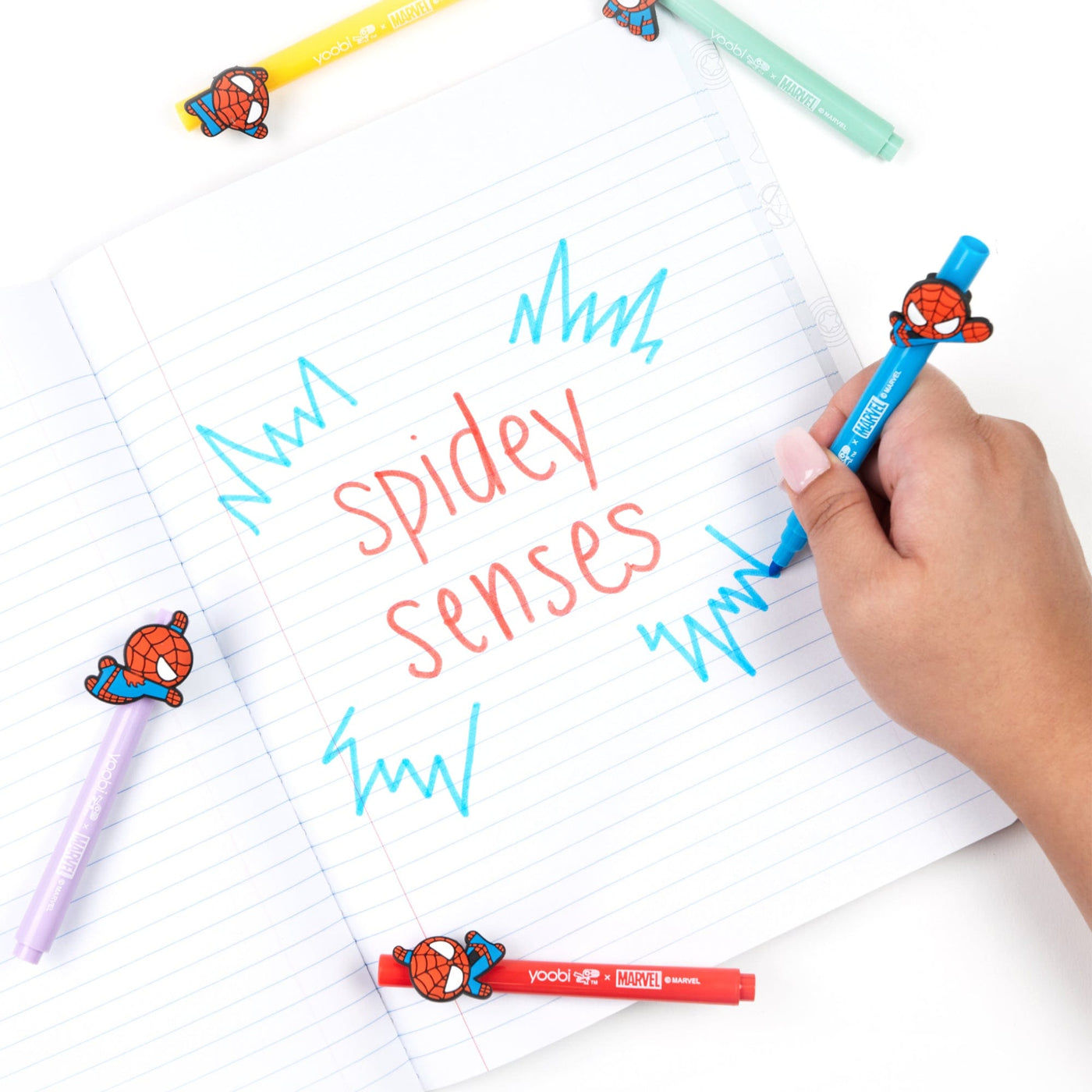 Yoobi x Marvel Spider-Man Mini Markers with Charms 5 Piece Set, 2 pack - Pastels
