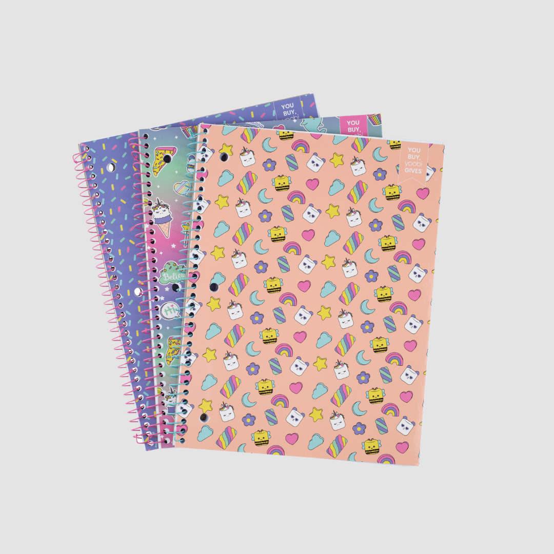 Yoobi 3 Pack Sweets One Subject Spiral Notebooks, Wide-ruled