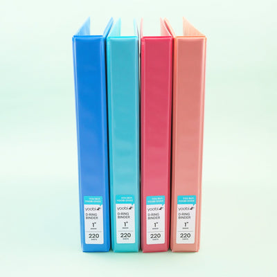 set of four 1-inch, 3-ring binders - blue, mint, coral and blush