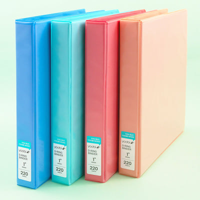 set of four 1-inch, 3-ring binders - blue. mint, coral and blush