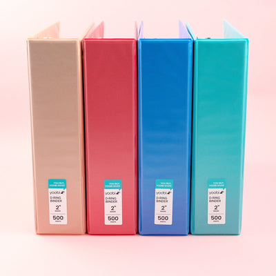 set of four 3-ring, 2-inch binders - blush, coral, blue and mint