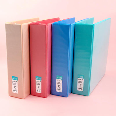set of four 2-inch, 3 ring binders - blush, coral, blue, mint