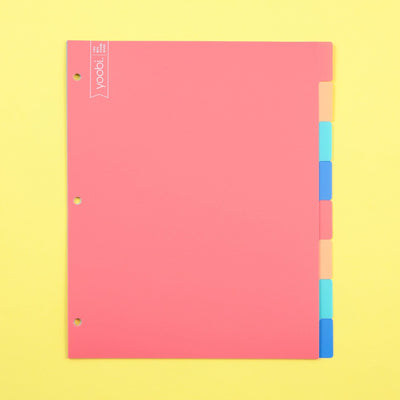 8 tab dividers showing stacked with coral on top, multi-color - coral, blush, mint and blue