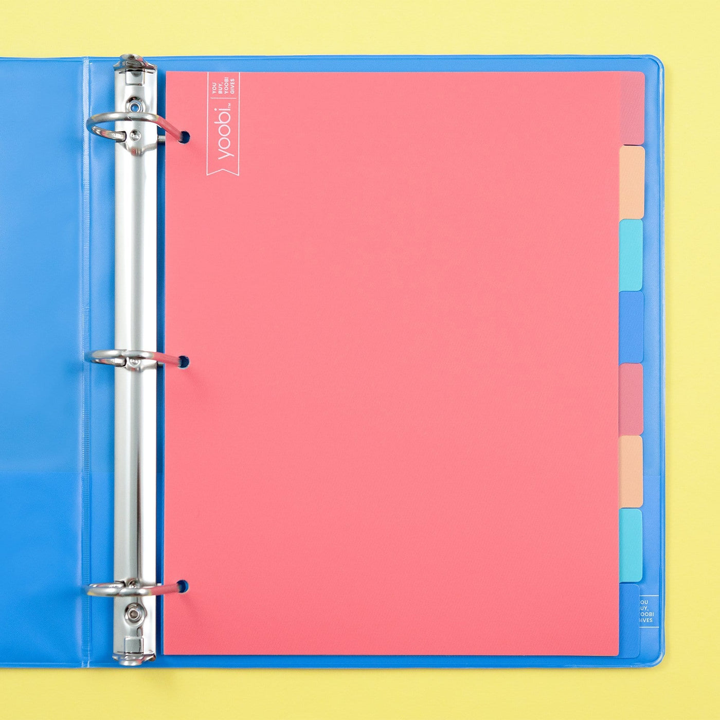 8 tab dividers shown inside of open 3-ring binder
