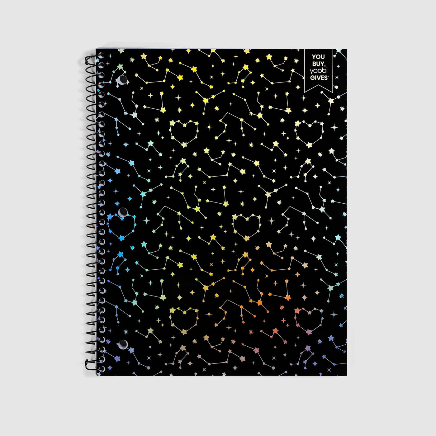 black holographic celestial print one subject spiral notebook