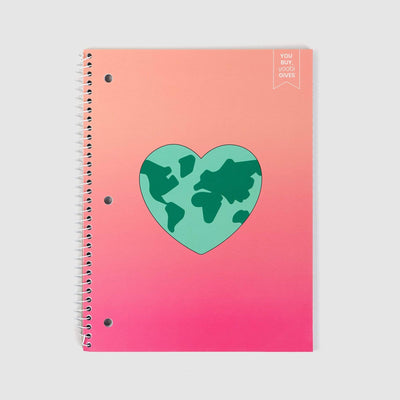 pink one subject spiral notebook with earth heart  design on front