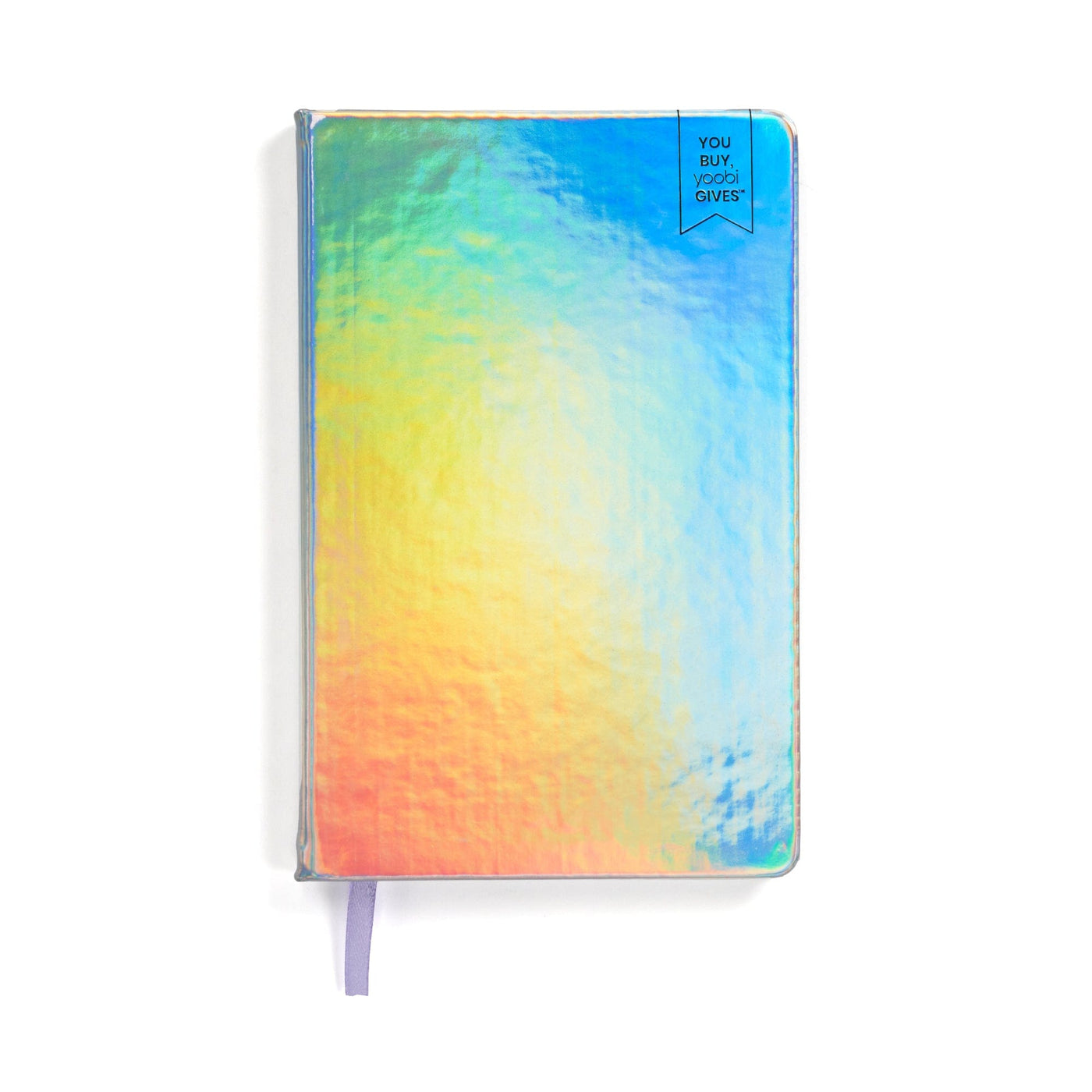 Holographic journal - blue, green, yellow, orange with lavender ribbon bookmark