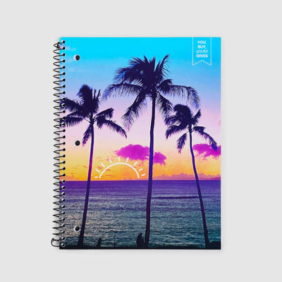 one subject spiral notebook with palm tree ocean sunset print on front