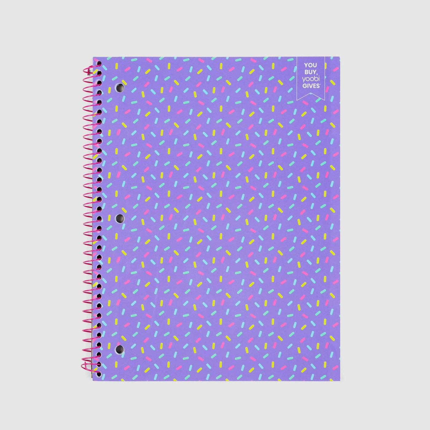 lavender one subject spiral notebook with sprinkles print