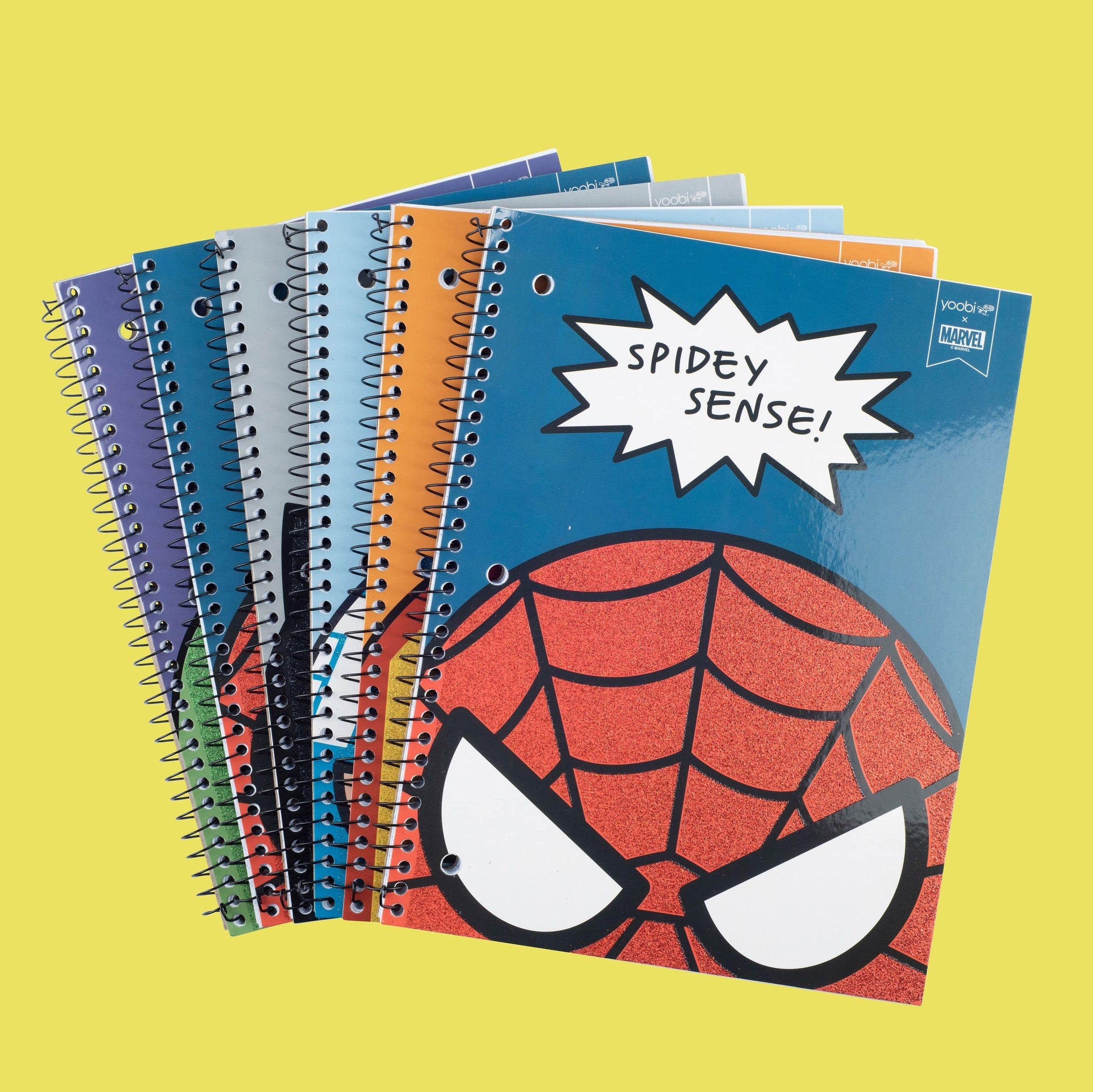 set of 6 one subject spiral notebooks -  2 Spider-Man notebooks, Iron Man, Captain America, Black Panther and Hulk