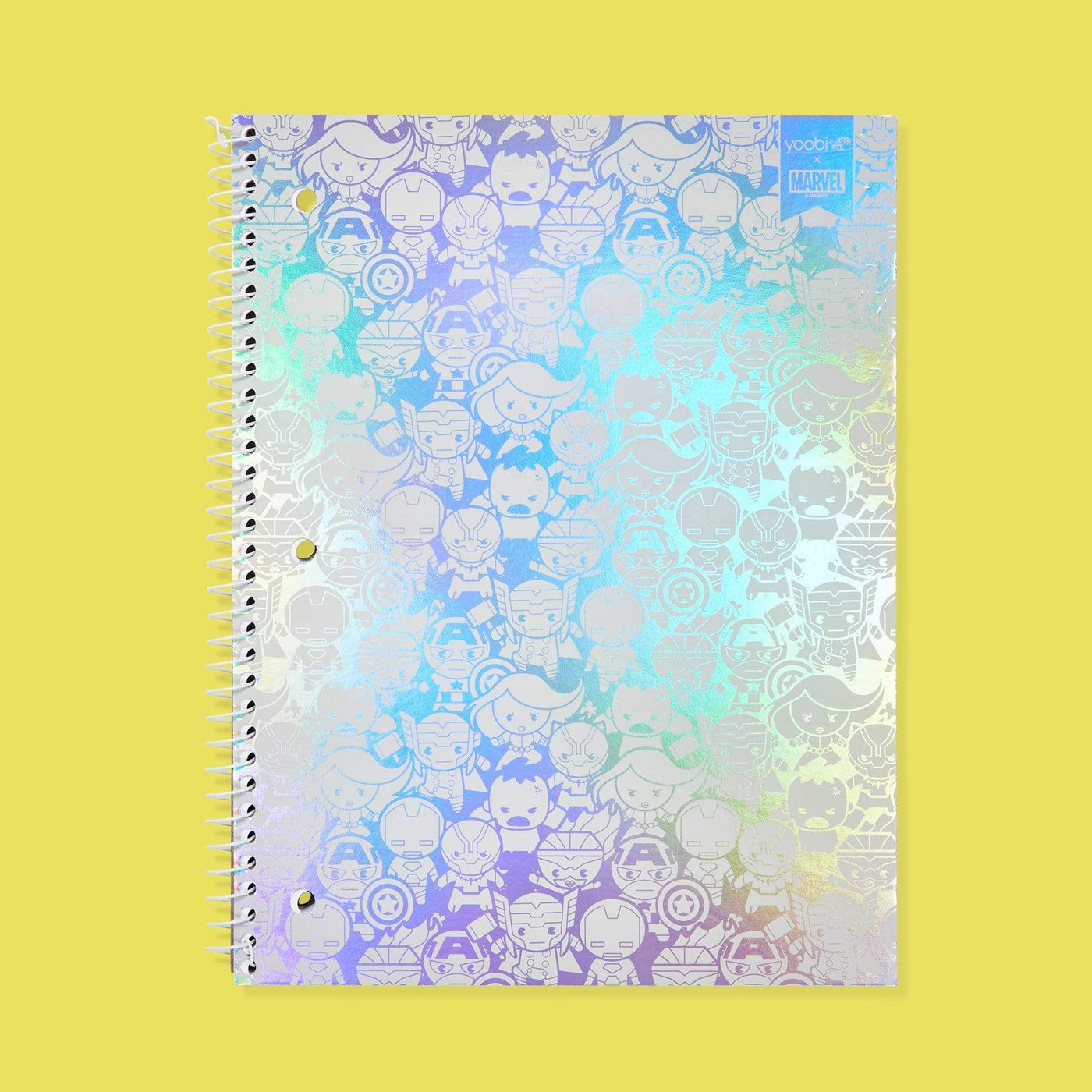 holographic spiral notebook with allover Avengers icon print