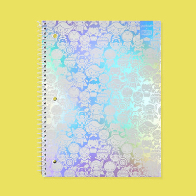 holographic spiral notebook with allover Avengers icon print
