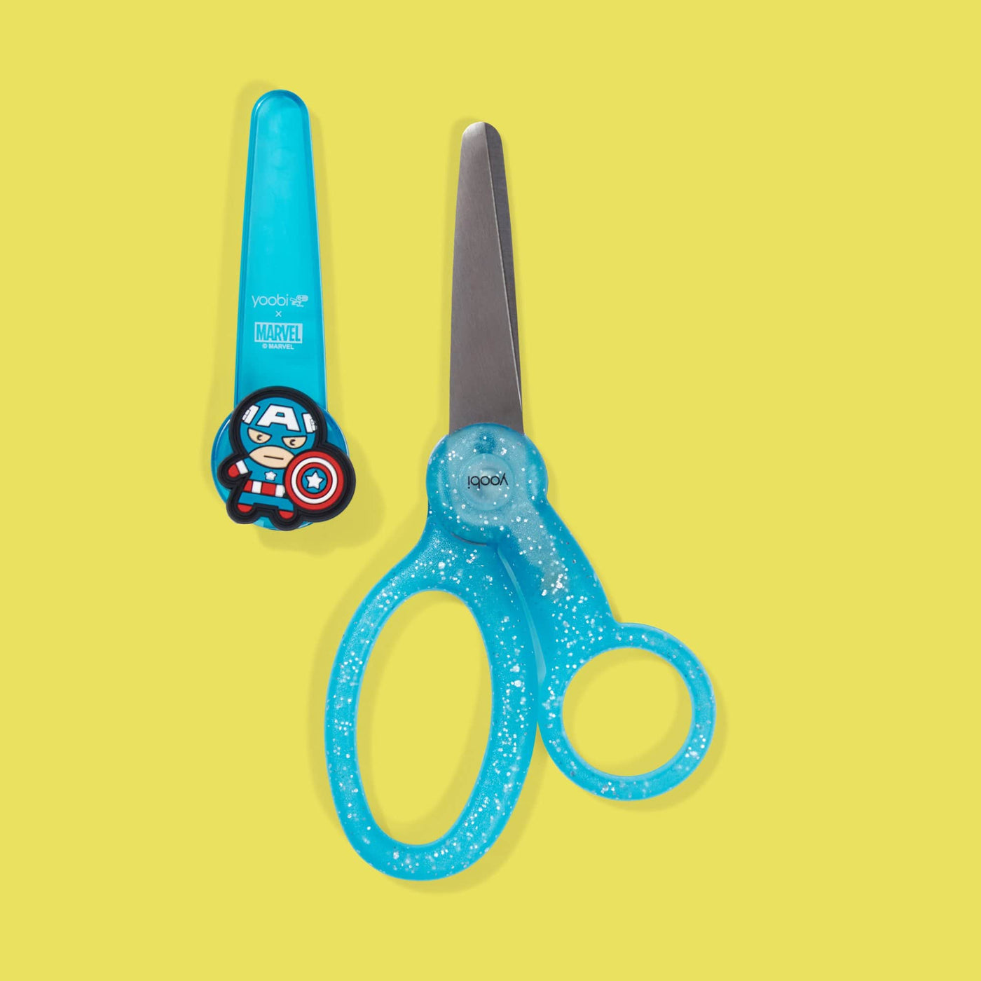Captain America kids scissors with blade cover removed